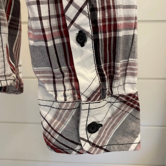 Distillery plaid black stitching button down long sleeve shirt. Men’s size Large - Picture 4 of 11